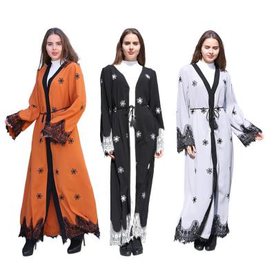 China New Pattern Polyester Three Color Abaya In Dubai Wholesale Front Open Muslim Maxi Dress Long Sleeve Maxi Abaya for sale