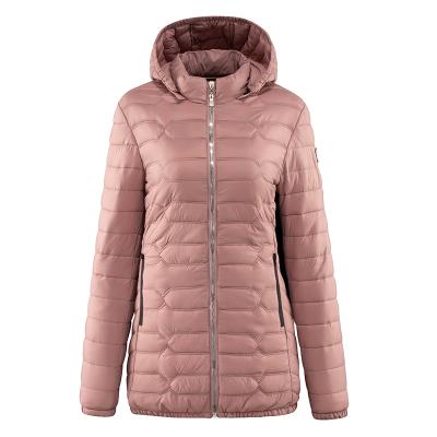 China Sustainable Women's Long Warm Padded Faux Down Polyester With Detachable Hoodie Coats Zipper Up Winter Long Quilted Padded Jackets for sale