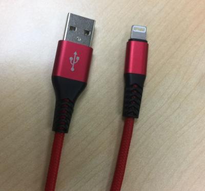 China Trenzado de nylon de IPhone del relámpago del cargador rojo del teleférico con el conector pin 8 en venta