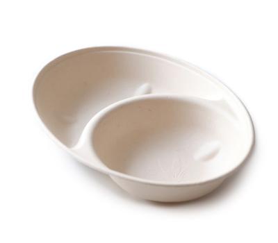 China 2 Compartment Modern Biodegradable Bagasse Oval Food Container With Lid for sale