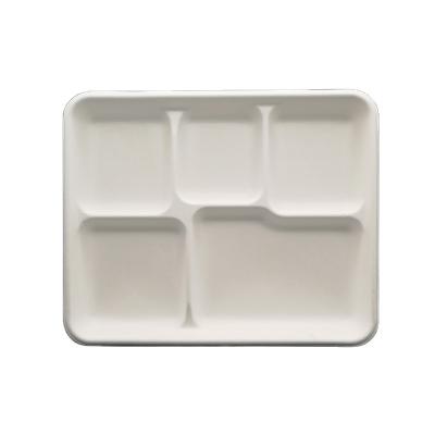 China Wholesale Custom Compostable 5 Grid Bagasse Food Pulp Tray Disposable for sale