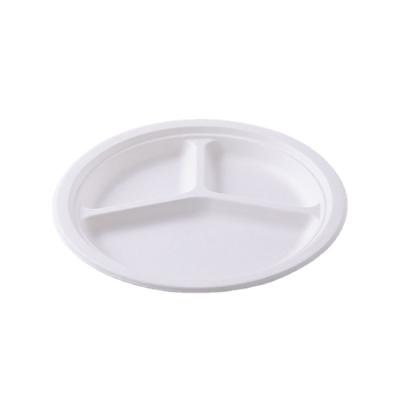 China Minimalist Bagasse 3 Compartment Biodegradable Compostable Dinner Plate for sale