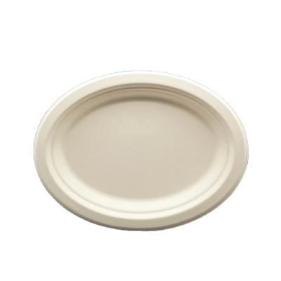 China Disposable Compostable Disposable Sugar Cane Bagasse Tableware Oval Dishes for sale