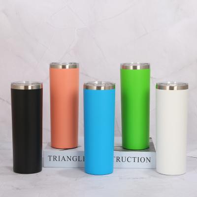 China Wholesale Viable Colored Vacuum Insulated Straight Thin Dual Tumbler With Lid Stainless Steel Cup 20oz Wall Travel Tumbler for sale