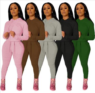 China Long Sleeve QUICK DRY Knitted Hooded Stacked Pants Set Commuter Women Clothing 2 Piece Set for sale