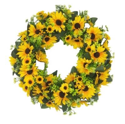 China Cheap Minimalist Supplies Wholesale Customized Pure Flower Front Door Wreath Handwork Home Decoration Artificial Silk Sunflower Size 45cm for sale