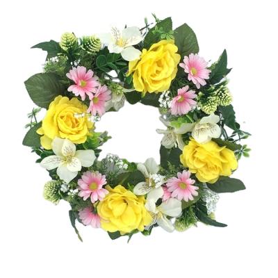 China Hot Sale Spring Minimalist Wreath Flowers Rose Eucalyptus Garland Door Decoration Artificial Flower Home Decor for sale