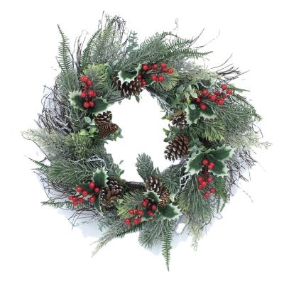 China Minimalist 24 Inch Christmas Balls Wreath Holiday Flower Garland Indoor Decor Natural Wood New Design X-Max Wreath For Home Decor for sale