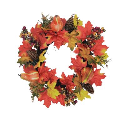 China New Style Minimalist Decorative Wreath Artificial Plastic Flower And Pumpkin Halloween Wreath Thanksgiving Day Decoration for sale