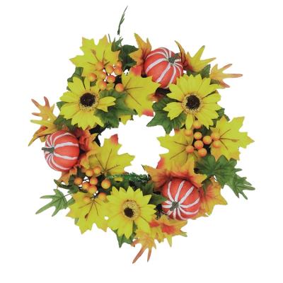 China New Style Minimalist Decorative Wreath Artificial Plastic Flower And Pumpkin Halloween Wreath Thanksgiving Day Decoration for sale