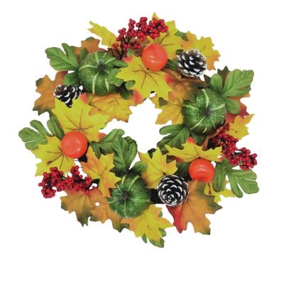 China New Style Minimalist Decorative Wreath Artificial Plastic Flower And Pumpkin Halloween Wreath Thanksgiving Day Decoration for sale