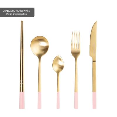 China Wholesale Custom Rose Gold Stainless Steel Cutlery Dinner Spoon Knife Stocked Outdoor Single Fork For Hotel Wedding Simple Design for sale