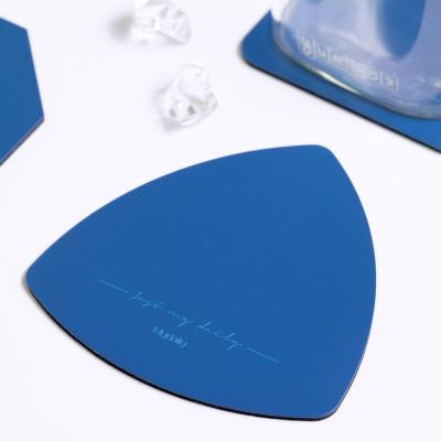 China Blue Stocked Klein Stainless Steel Metal Pad Peddle Wholesale Coffee Lover Coaster Drink Coasters for sale