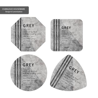 China Gray Marbling Stainless Steel Set Metal Bar Beer Coasters Customizable Logo Pattern Picture Placemats Coaster for sale