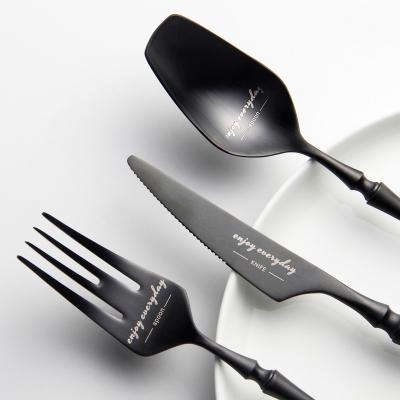 China Funny Stocked Cutlery Fork Knife/Flatware Set Restaurant Creative Silverware Spoon Coffee Tea Flatware Set Matte Black for sale