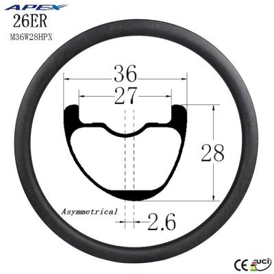 China APEX 26 inch cad asymmetric mountain bikes mtb carbon rims mountain bike rims for sale for sale