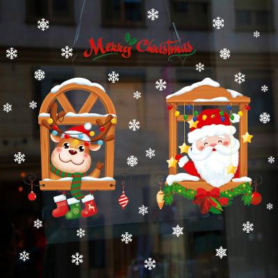 China New 2022 Christmas Festival Party Windows Decal Santa Claus Decorative Wallpaper Self Adhesive Elks Design Christmas Window Sticker Decorative Sticker for sale