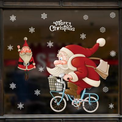 China New 2022 Decorative Sticker Christmas Wall Sticker Cycling Santa Claus Shop Windows Holiday Decoration Vinyl Sticker Snowflake Glass Sticker for sale