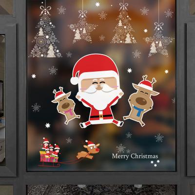 China 2022 Merry Christmas Wall Sticker Decorative Self Adhesive Paper Wall Sticker Decorative Glass Window Santa Living Room Wall Decal for sale