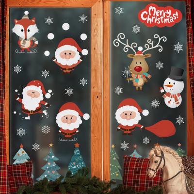 China Santa Claus Snowman Wallpaper Festival Christmas Tree Decorative Window Sticker Christmas Tree Window Decals for sale