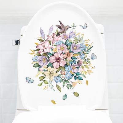 China Easy To Use Toilet Stickers Toilet Water Tank Decoration Funny Waterproof Self Adhesive Toilet Garden Flower Plant Tile for sale