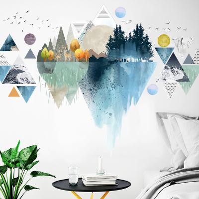 China Simple Modern Living Room Background Waterproof+Eco-friendly Bedside Wall Stickers Nordic Geometry Personalized Creativity Bedroom Wall Decal for sale