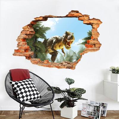 China Reoycled Rremovable 3D Effect Dinosaur Cartoon Nursery Wall Sticker Vinyl Home Decor For Boys Room Wall Decoration for sale