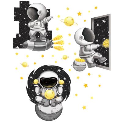 China Easy to Use PVC Cartoon Wall Stickers Astronaut Planet Stickers Kindergarten Layout Stickers Decoration Decals for sale