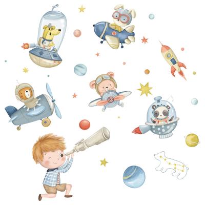 China Kindergarten Animals Kids Stars Sky Aircraft Stickers Cartoon Wall Door Stickers Waterproof Self Adhesive Decal for sale