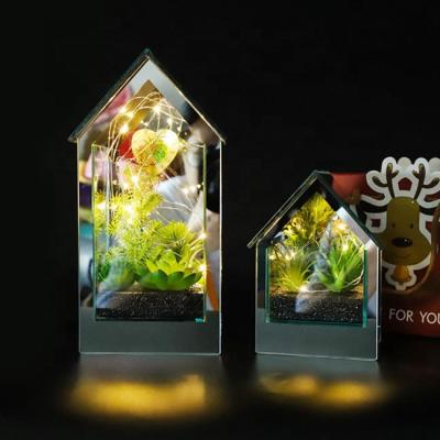 China New Europe Fashion LED Murano Glass Art With Artificial Succulent For Home Decoration for sale