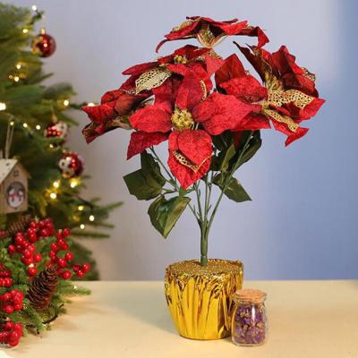 China High Quality Eco-friendly Artificial Plastic Flowers Poinsettia In Pot for sale