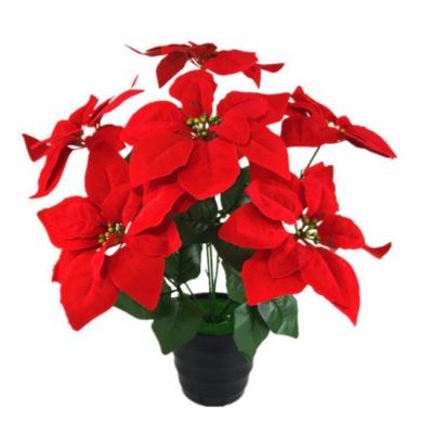 China Eco-friendly wholesale cheap artificial poinsettia in pots for sale