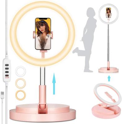 China Selfie Ring Light With Phone Holder 3 Clear Prints USB Power Desk Ring And Dimmable Floor-standing Light 11.4