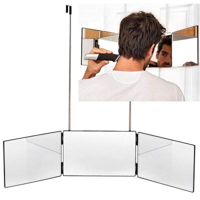 China Custom Triple Wall Mounted Self Hair Cut 360 Degree Mirror 3 Way Makeup Mirror For Haircut Self Haircut Mirror for sale