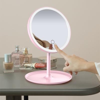 China Lighted Diameter 18cm Plastic LED Make Up Mirror 3 Lights Fill Foldable Light Storage LED Cosmetic Makeup Table Mirror for sale