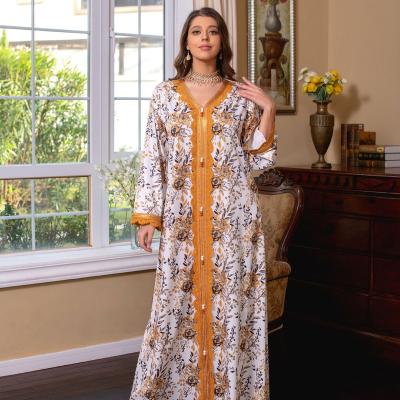 China Washable Middle East printed dress 2023 hot selling new casual big swing Dubai Muslim dress for sale