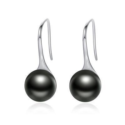 China Single Platinum Cadmium Free Lead Free Nickel Plated 925 Silver Round Black Pterling Pearl Hook Earrings For Women for sale