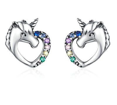 China New Design Platinum Color 925 Sterling Silver High Polishing Unicorn Cadmium Free Lead Free Nickel Free Stud Earrings For Girls for sale