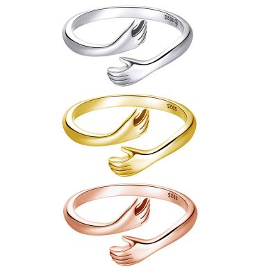 China Best Selling Mingzi Lead Free Cadmium Free Nickel Free Gold Plated 925 Sterling Silver High Polishing Love Adjustable Embrace Ring For Women for sale