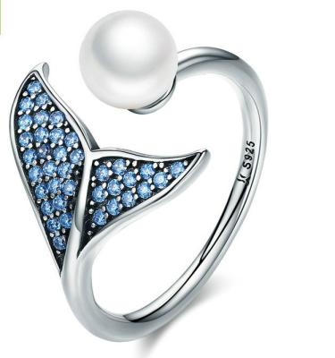 China Mingzi's Adjustable Lead Free Cadmium Free Nickel Free Tail Ring For Girls Rose Gold Color 925 Sterling Silver Pearl Zircon Mermaid for sale