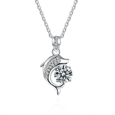 China Elegant 925 Cadmium Free Lead Free Nickel Free Sterling Silver High Polishing Dolphin Shaped Moissanite Pendant Necklace For Girls for sale