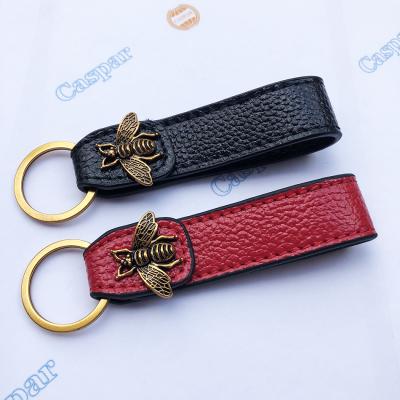 China New Style Environmental Real Bee Red Genuine Leather Key Chain Leather Key Chain For Car for sale