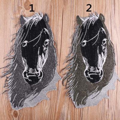 China Sew-on Embroidery New Technology High End Gold And Silver Horse Head Iron On Clothing Patch for sale