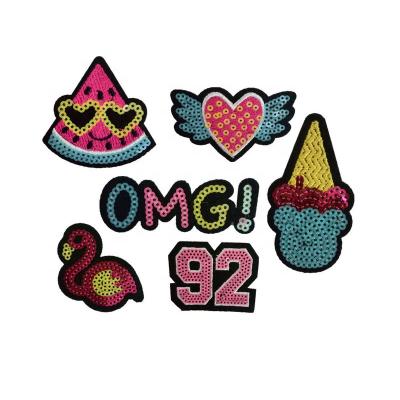 China Sustainable Iron On Cute Small Size Cartoon Sequin Embroidery Patches For Kids Clothes for sale