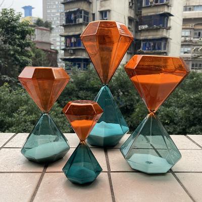 China Minimalist creative home decoration diamond hourglass blue orange glass 5 timer 15 30 60 minutes birthday gift factory direct wholesale for sale