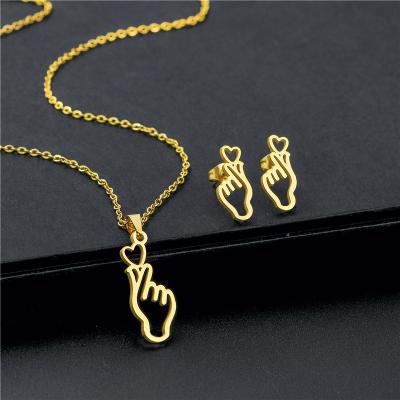 China European and American Customized Environmentally Friendly Women Hollow Out Necklace and Earring Sets Stainless Steel Heart Jewelry Sets for sale