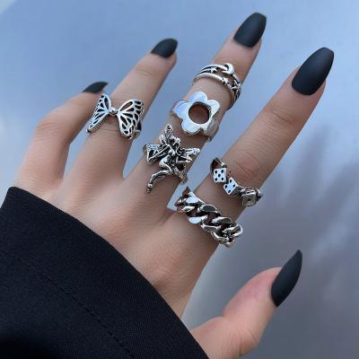 China New Design Women Hip Hop Environmentally Friendly Customized Fashionable Popular Rings Hollow Out Ring 6 Piece Set for sale