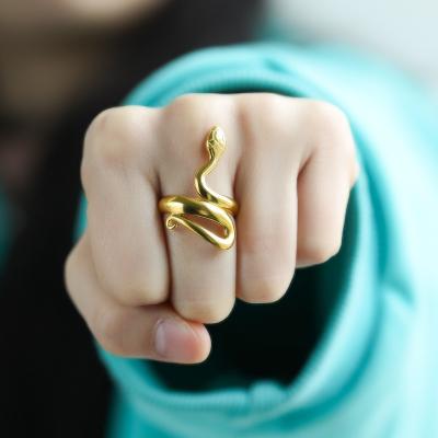 China Trendy Fashion Jewelry Stain 14K Gold Plated Snake Ring Hot Selling Twisted Waterproof 316L Stainless Steel Men and Women's Rings for sale