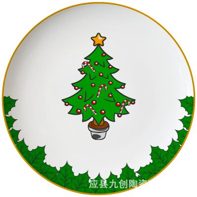 China HY Bone China Viable Christmas Santa Xmas Tree Plates And Dish Ceramic Cup New Year Dinnerware Set For Gift Home for sale