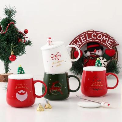 China HY Viable Santa Christmas Coffee Cup Ceramic Mug with Gift Box Christmas Tree Mug with Lid and Spoon for sale